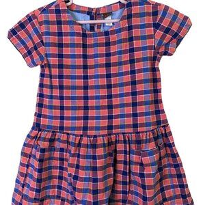Tea Collection Dress Plaid Red Blue Short Sleeve Pockets Cotton Lined size 4